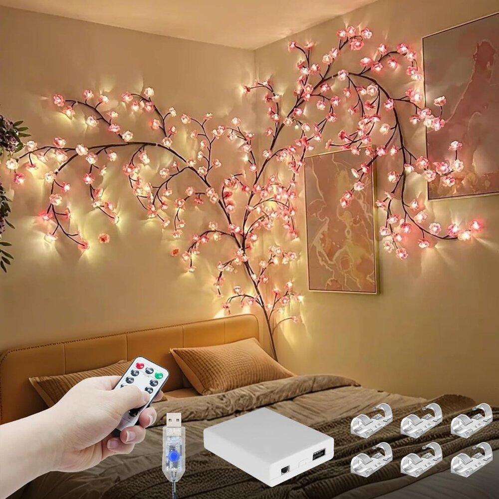 4ft 48led Pink Cherry Blossom Tree Branch Lights For Wall 8 Light Modes